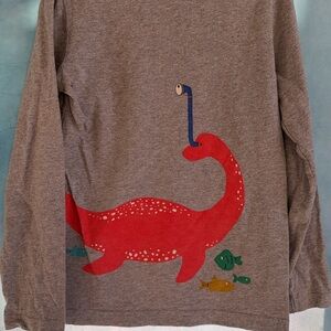 Mini Boden Long Sleeve Shirt - Gray with Red Dinosaur